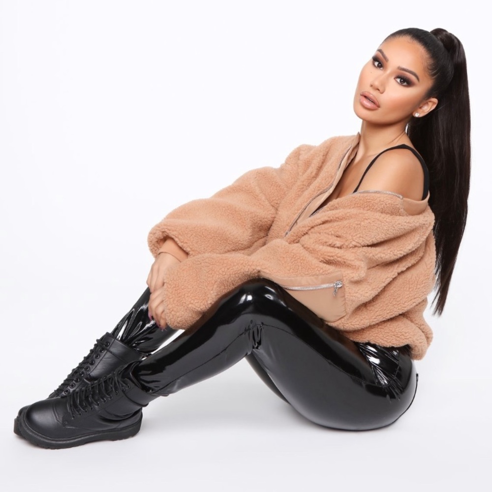 Tan fuzzy bomber jacket